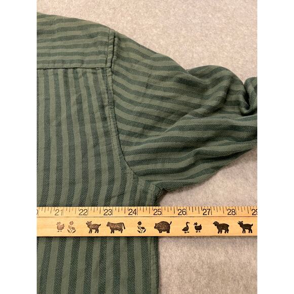 Free Assembly Button Up Shirt Mens L Long Sleeve Striped Organic Cotton Green - Picture 10 of 16